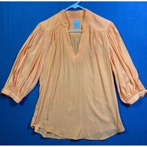 Chico’s Size 1 Orange Tunic V Neck Top Flowy Easy Care Career Or Casual 8/10